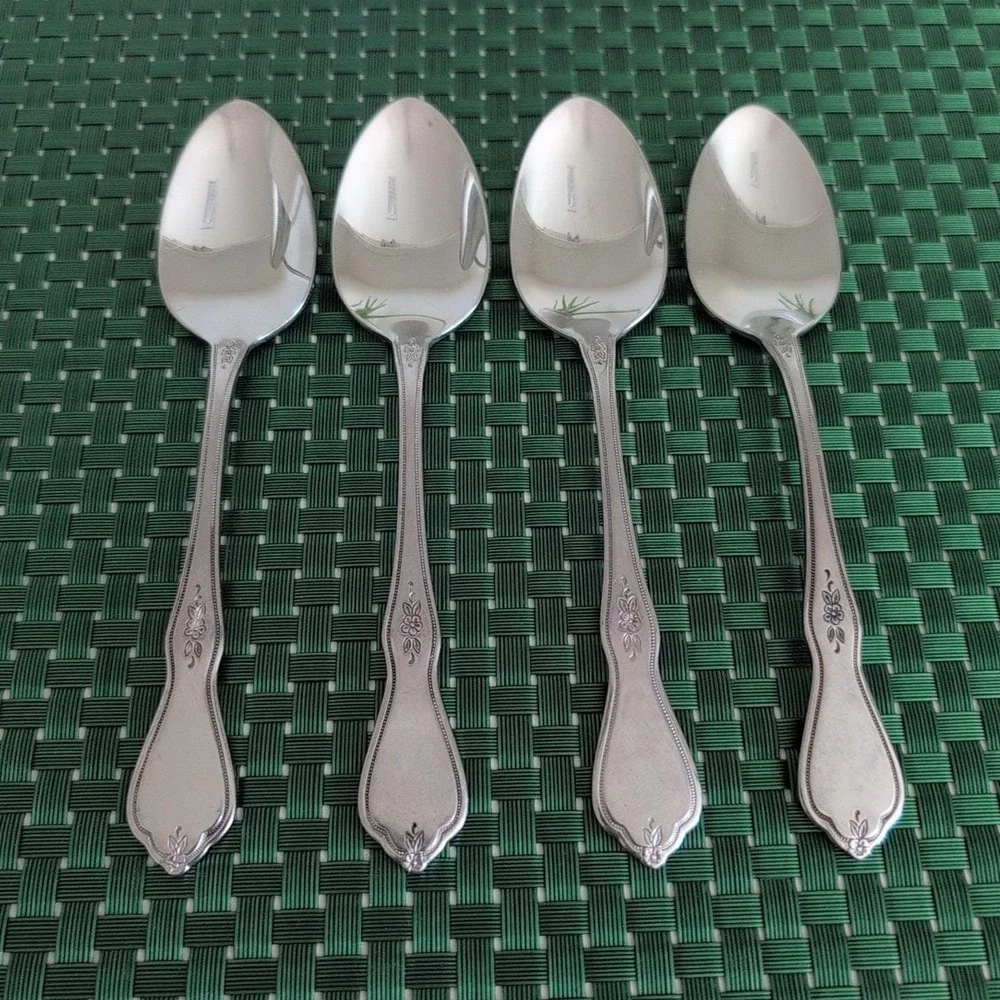 Oneida MORNING BLOSSOM Teaspoons Set Lot of 4 Stainless Burnished Floral USA Vtg